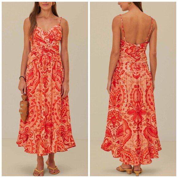 FARM RIO Jaipur Red Cross Over Maxi Dress Medium - Picture 2 of 13